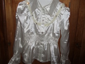 Feest blouse wit/parelmoer met veel bling bling maat 6 ( 110/116)